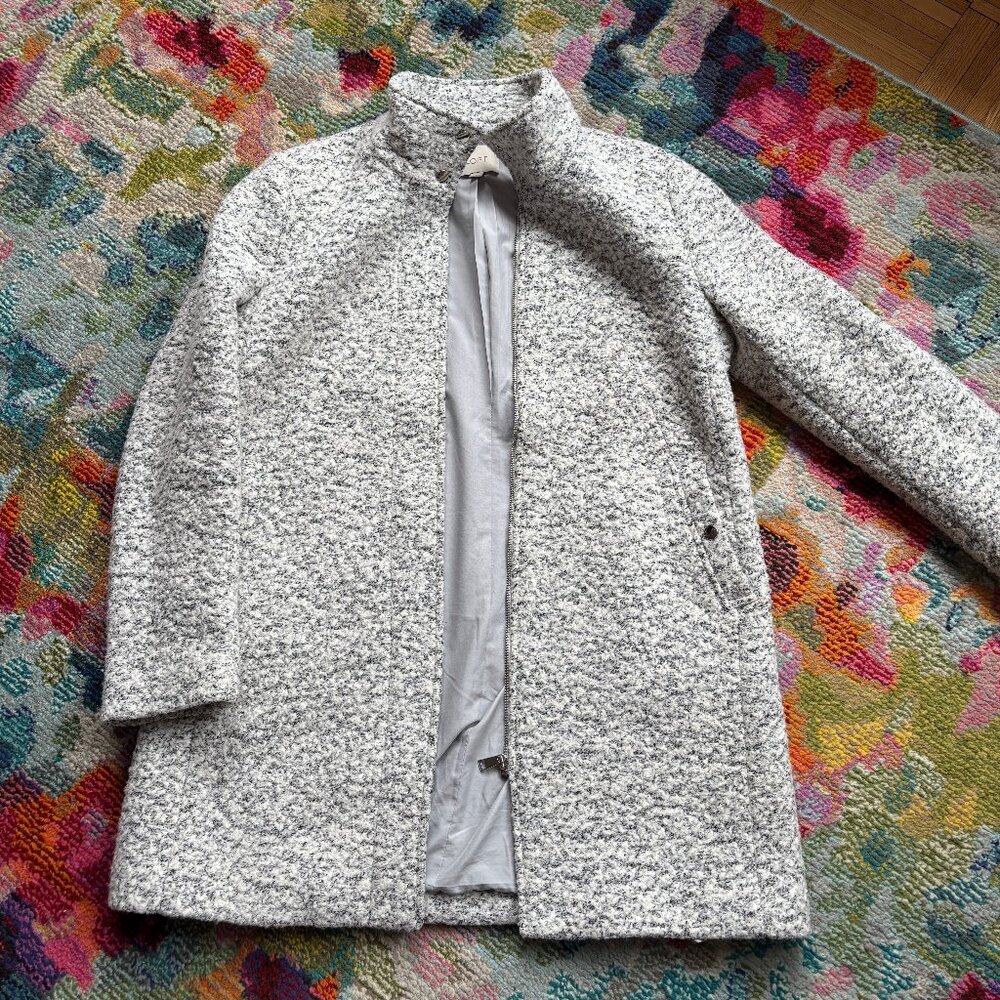 LOFT Marled Funnel Neck Coat in Black Ivory Combo